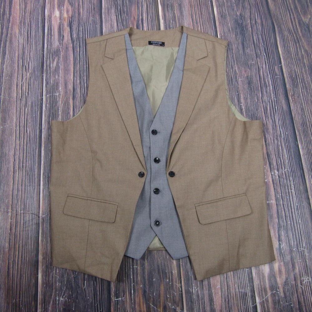 COOFANDY Vest Mens L Brown 3 Piece Belted‎ Formal Suit Waistcoat Wedding